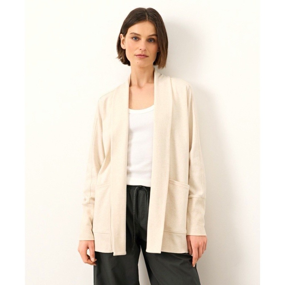 Pact Organic Airplane Wrap Cardigan Cream Heather Size XL Open Front Pockets